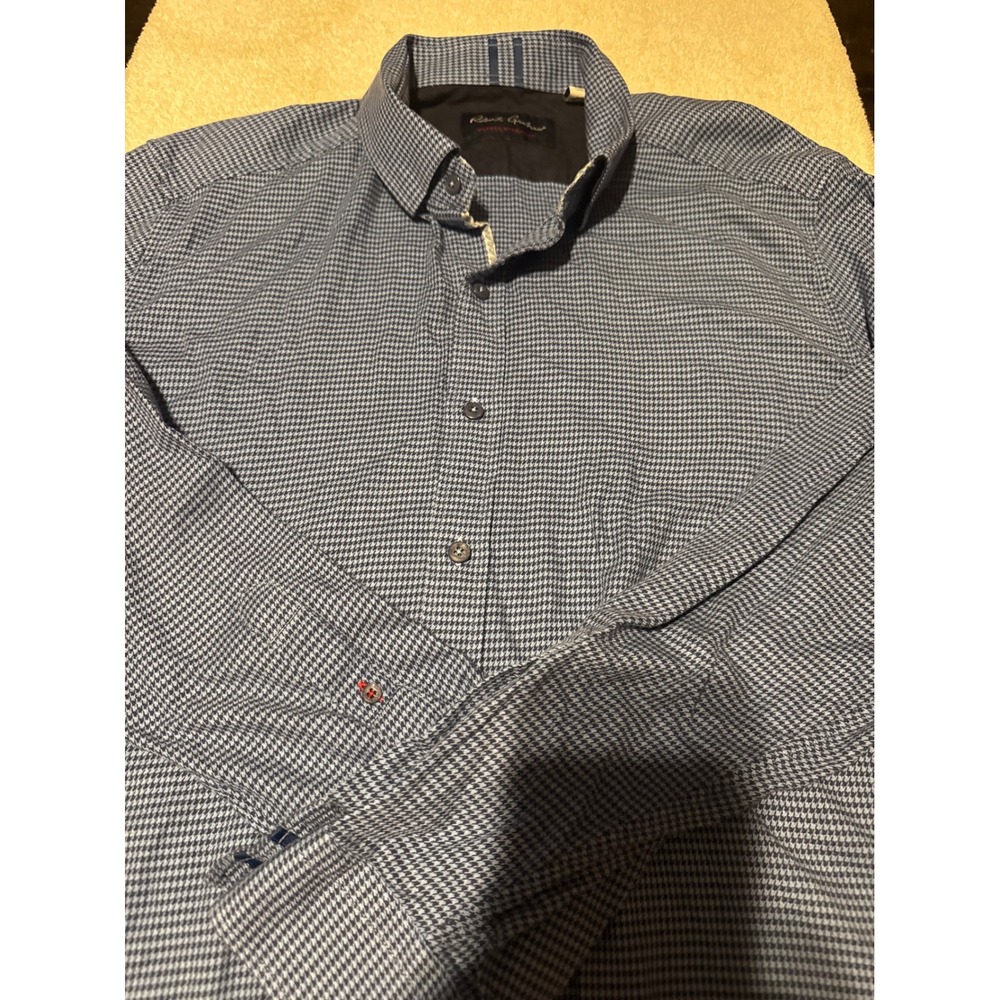 Robert Graham Blue Houndstooth Button Up Shirt Modern Americana Tailored 2XL
